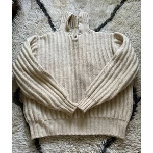 Vintage Jantzen Heavy Knit Cream Sweater ribbed fisherman Sz S/L Made In USA